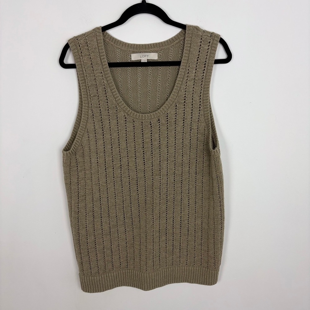Loft Open Knit Sweater Vest Tank Scoop Neck Pullover Pointelle Coastal Size XL